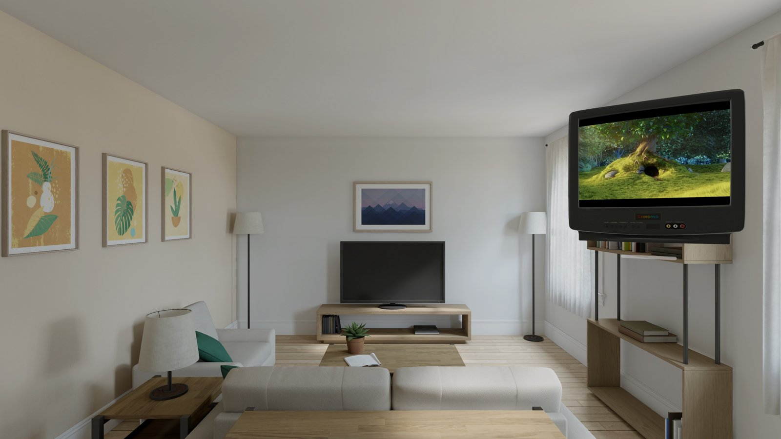 The Analog TV in a living room, next to everything else